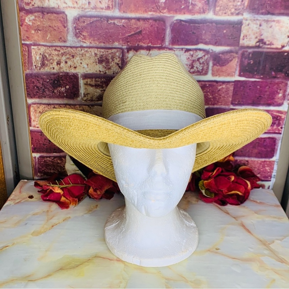 Tan Paper Western Style Cowboy Western Beach Hat - Picture 2 of 8